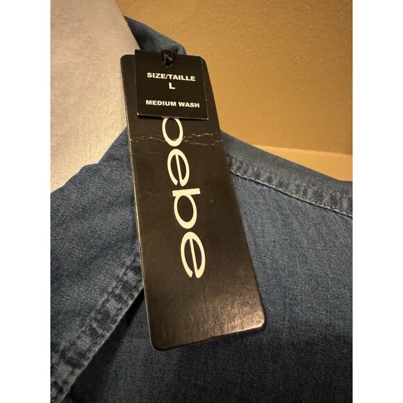 BEBE The Tie Front Denim Shirt - Medium Wash Size L - Picture 3 of 9